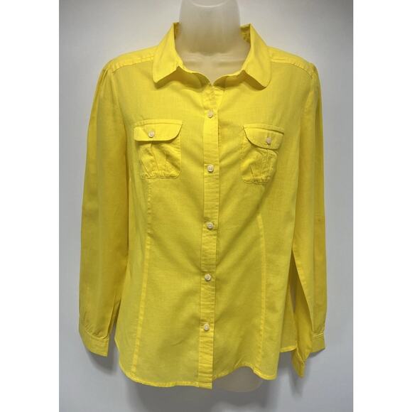 Old Navy Button Up Shirt Yellow Blouse Pocket Bright Day Glow Size L - Picture 1 of 7